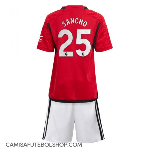 Camisa de time de futebol Manchester United Jadon Sancho #25 Replicas 1º Equipamento Infantil 2023-24 Manga Curta (+ Calças curtas)
